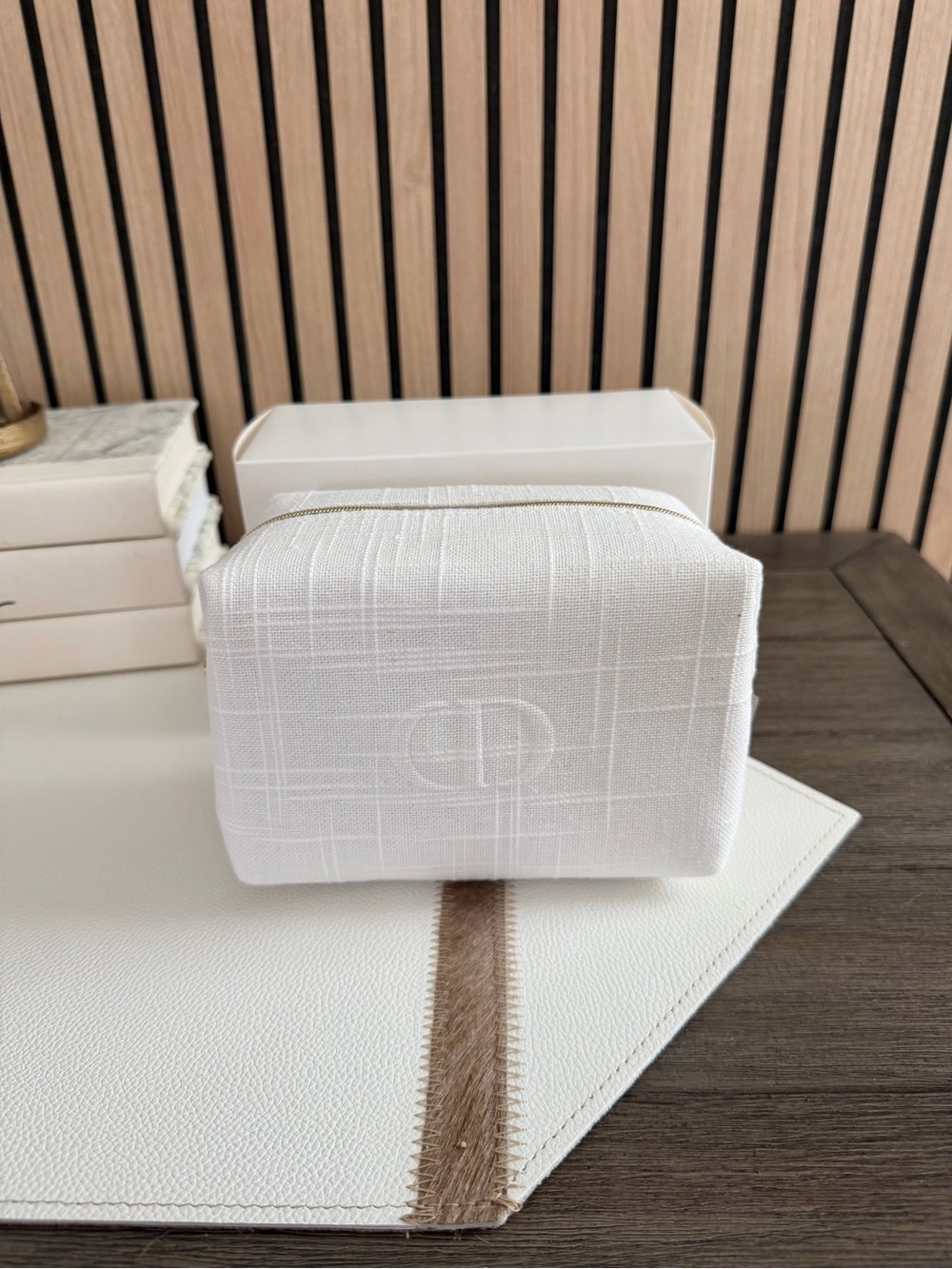 Dior White Textured Cube Cosmetic Pouch